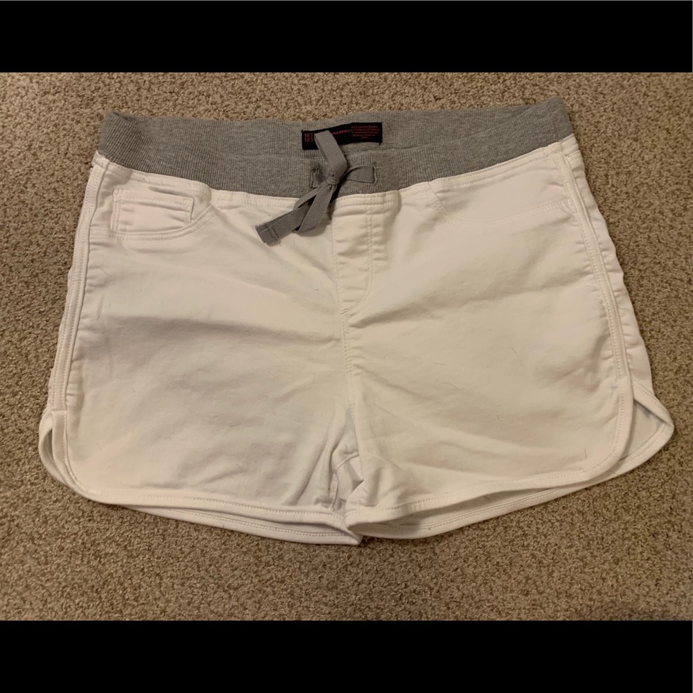 White stretch denim shorts